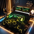 thumbnail image 2 of meiyoeat Gradient Gamepad Full Size Comforter Sets for Boys Gamers, Neon Honeycomb Green Yellow Gaming Bedding Sets, Black Reversible 3-Piece, 1 Comforter and 2 Pillowcases, 2 of 6