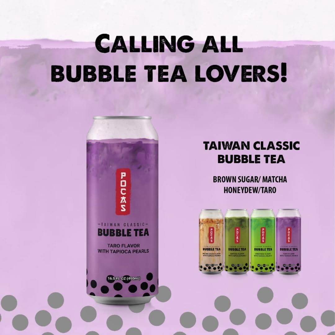 (4 pack) POCAS Bubble Tea, 4 ct, Taro Flavor, Taiwan Classic Milk Tea