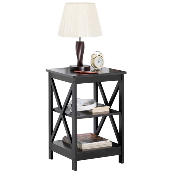 Based off nesna ikea model. 3 tier wooden nightstand bedside table end table sofa side table for bedroom living room black