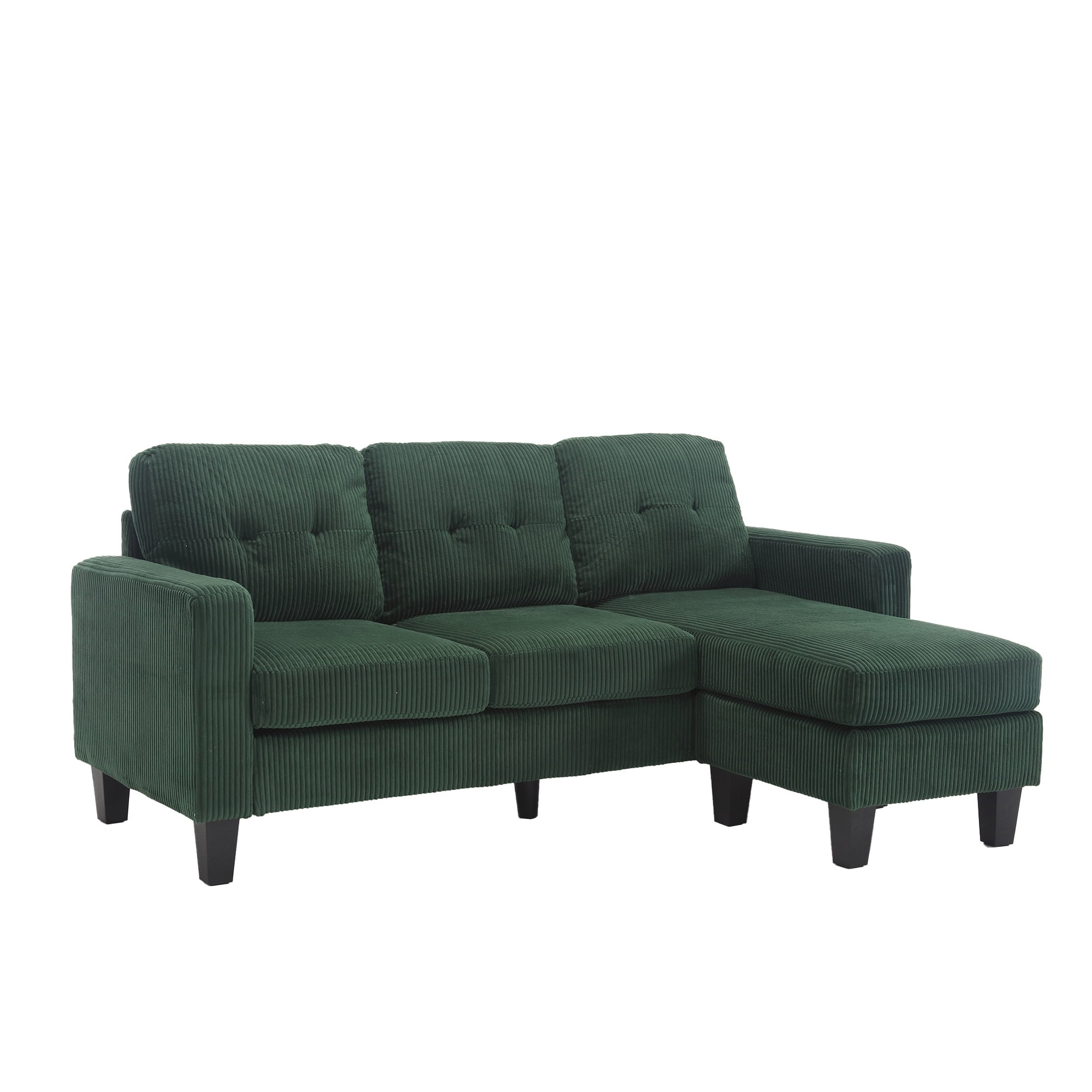 PORKISS Sectional Sofa with Ottoman, Velvet Fabric Sectional Couch, 3 Seat L Shaped Sofa for Apartment, Green