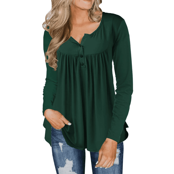 FOLUNSI Womens Plus Size Tunic Tops Long Sleeve Casual Floral Henley ...