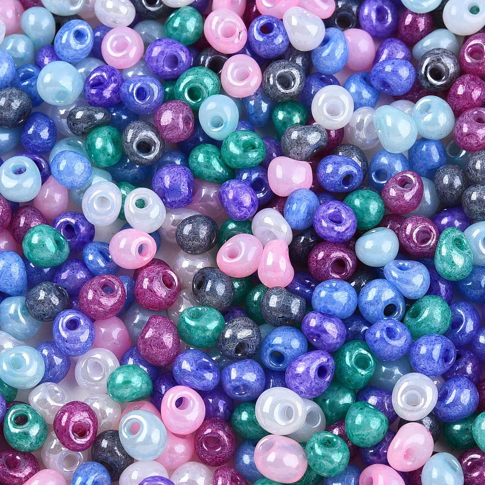 6/0 Opaque Colours Glass Seed Beads Fringe Teardrop Beads Mixed Color 4.5~5.5x4~5x3~4mm Hole: 1.2~1.4mm about 5290pcs/pound DIY