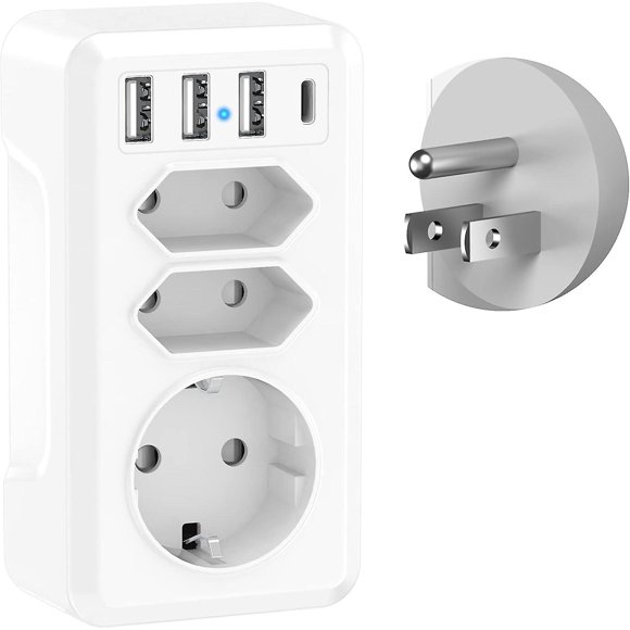 Canada Plug Adapter, 7 In 1 French To Us Plug Adapter With 3usb & 1 Type C & 3 Outlets