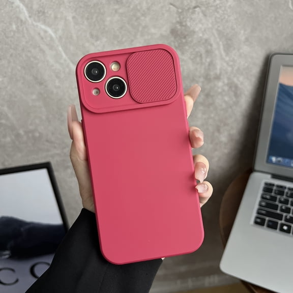 Slim Case for iPhone 15, 2MM Camera Lens Sliding Design Sleek Candy Colors Protective Cover with Military Grade Soft Lining Silicone Skin-Friendly Shockproof Case, Red