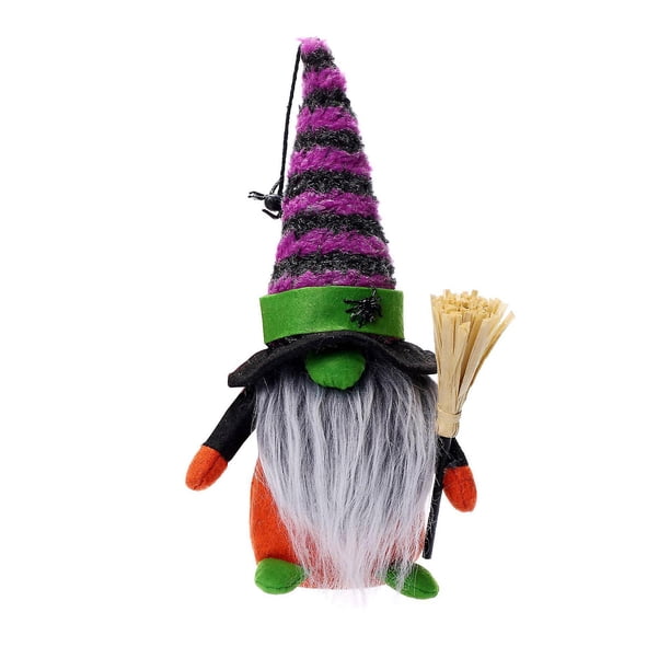 Male Gnomo de Halloween, escoba, araña, gnomos de peluche rellenos, decoración de adorno para fiesta de Halloween, suministros de decoración para mesa de comedor de granja