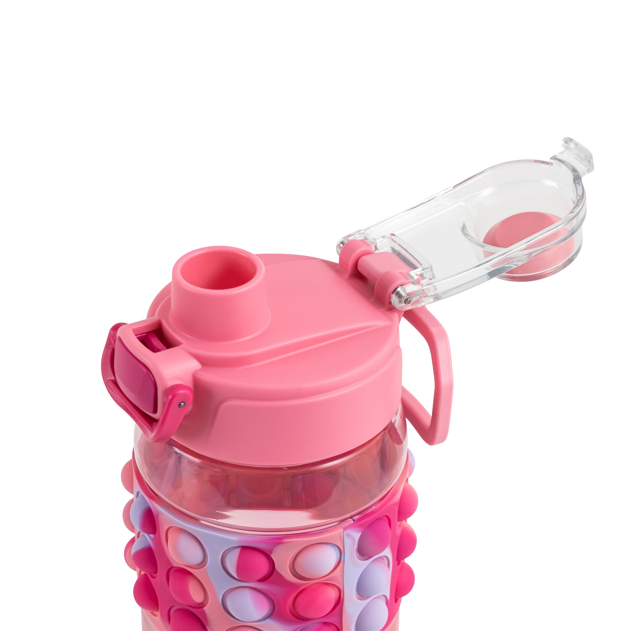 Your Zone 16 OZ Popit Water Bottle with Handle, Pink, Silicone Bubble Sleeve