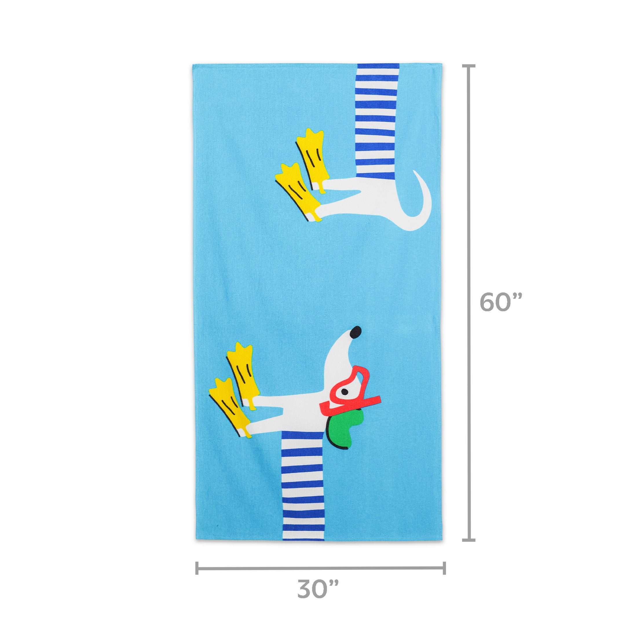 Mainstays Kids Cotton Blend Beach Towel, 30 x 60 Inches, Snorkel Dog