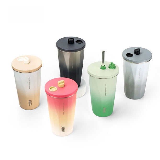 Taza de vacío de acero inoxidable 304, taza de café con pajita degradada, gran capacidad, taza de hielo para mantener el frío