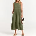 thumbnail image 3 of RYKJLWY Cute Dresses for Women Summer Casual Sleeveless Crewneck Sundress Aline Flowy Tiered Maxi Long Beach Dress Vacation Outfits Short Dresses for Women 2024 Sundresses (Green,XXL), 3 of 9