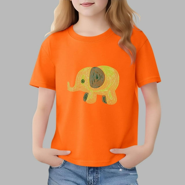Blusas y camisas de manga corta con cuello redondo para niños Camiseta de verano de manga corta estampada para niñas Jersey elegante de cuello redondo para niñas Top de algodón para niños