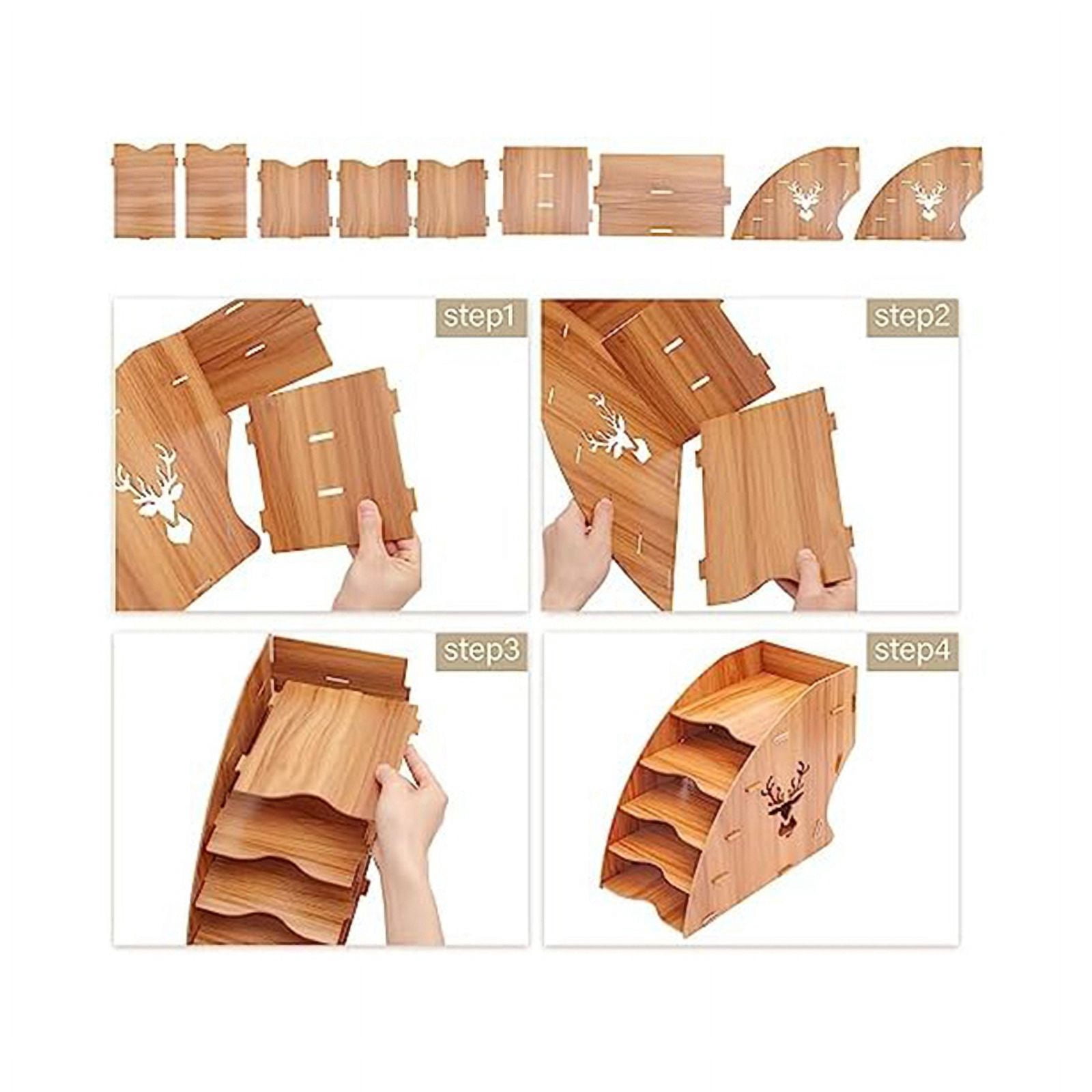 Wooden Invoice Bill Storage Rack Desktop Paper Organizer File Holder Document Letter Sorter Tray Mail Rack