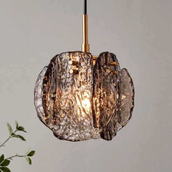 Fnova Smoky Glass Pendant Light with Adjustable Height, Modern Hanging Lamp for Kitchen Island Dining Room