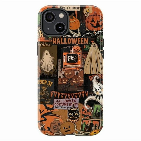 Vintage Halloween Collage iPhone Case – Retro Ghosts, Pumpkins, and Spooky Art – Protective Cover for iPhone 16 15 14 13 12 11 Pro Max Plus Mini