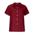 thumbnail image 5 of FAVIPT Women 's Button Down Linen Shirts Plus Size Shirt for Women Plain Work Blouse Collared V Neck Short Sleeve Summer Tops with Pocket, 5 of 7