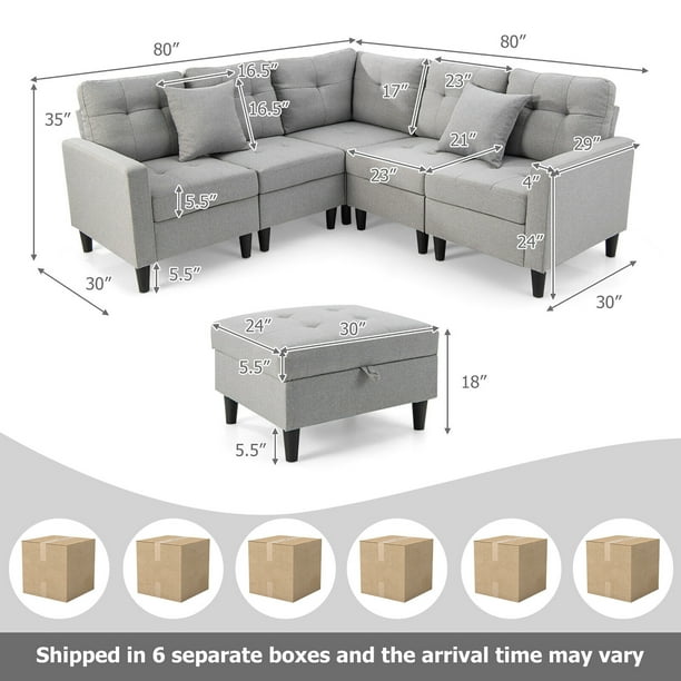 Gymax Large Multi L-shaped Sectional Corner Couch Set with Storage