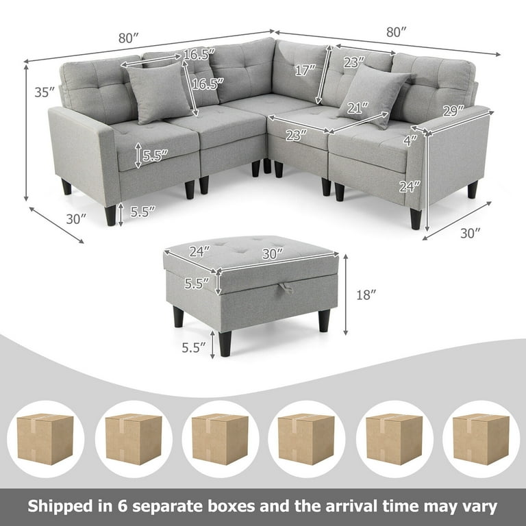 Gymax Large Multi L-shaped Sectional Corner Couch Set with