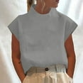 thumbnail image 2 of Hot days, bold styles Olyvenn Cotton Linen Tops for Women Dressy Cap Sleeve Loose T Shirts Solid Color Turtleneck Casual Work Tunic Blouses Gray L, 2 of 6