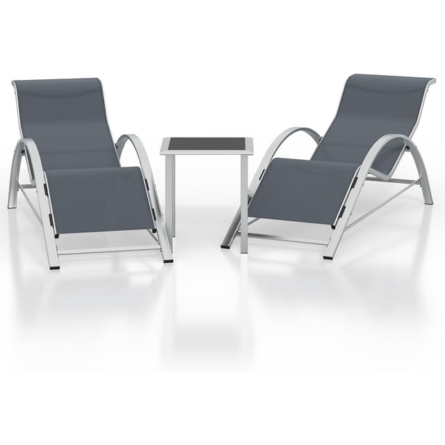 Aluminum 2 Lounge Chairs with 1 Table Set, Outdoor Patio Furniture Set for Poolside, Garden, and Beach - Recliners with Modern Design