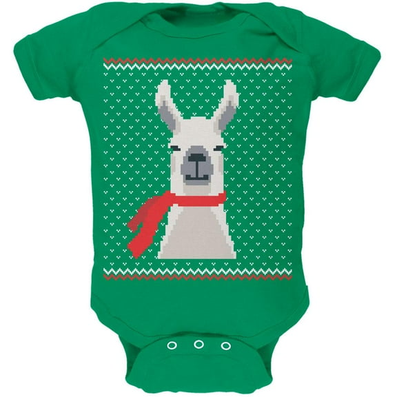 Ugly Christmas Sweater Big Llama Kelly Green Soft Baby One Piece - 6 month