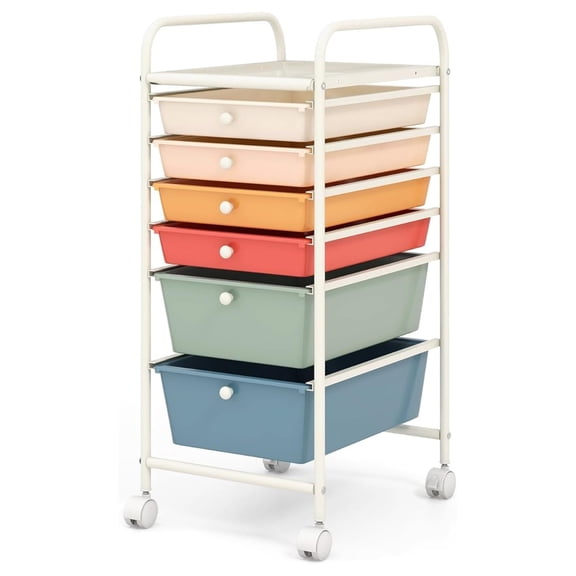 6 Drawer Rolling Cart, Mobile Storage Organizer Cart with Wheels, 6 Tier Utility Cart for Office, School, Home - Durable PP & Steel