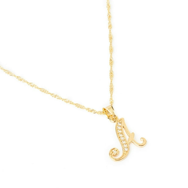 Dije Inicial A Ametrinaa con Zirconias y Cadena Chapa de Oro 18K MPDC0004-A