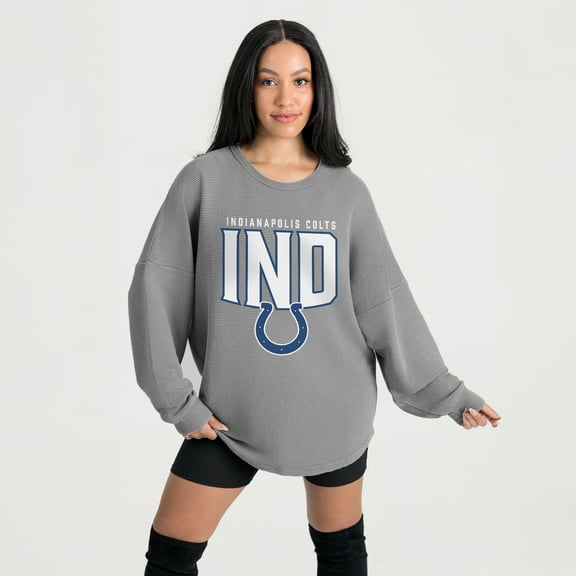 Women's Gameday Couture Gray Indianapolis Colts Oversized Pure Motion Corded Sweatshirt
