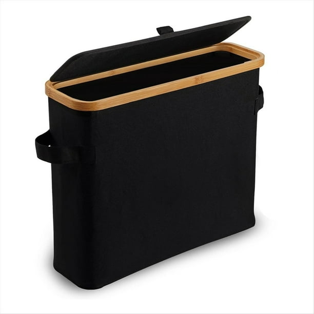 Soporte de Papel Higiénico de Bambú para Almacenamiento de Papel Higiénico con Tapa de Bambú para Armario de Baño, Color Negro