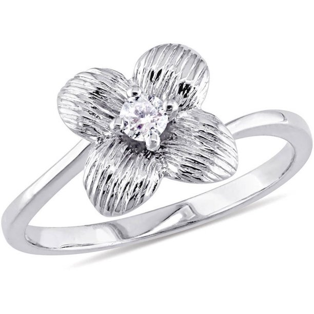 Miabella Diamond Accent 10kt White Gold Textured Flower Promise Ring Walmart Com Walmart Com