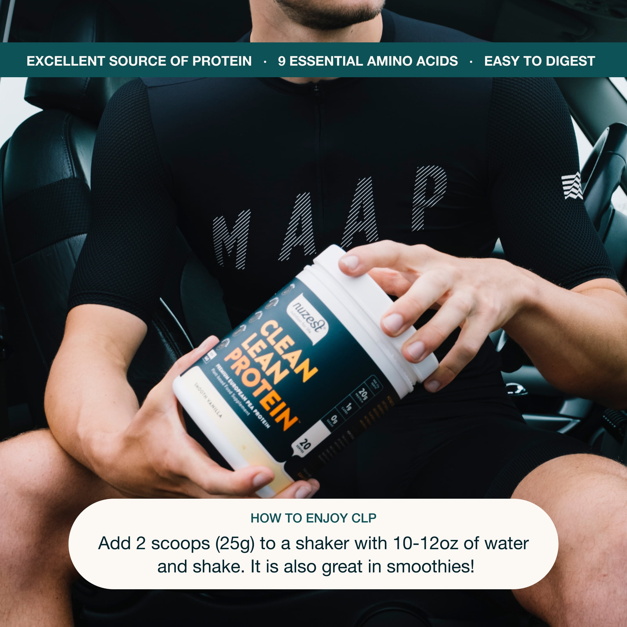 Nuzest - Pea Protein Powder - Clean Lean Protein, Premium Vegan Plant Based, Dairy Free, Gluten Free, GMO Free,  Just Natural (UNFLAVORED), 20 Servings, 1.1 lb