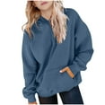 thumbnail image 3 of dazeni Drop Shoulder Hoodie for Teen Girls 5-15 Years Casual Long Sleeve Sweatshirts Pullover with Pockets Spring Fall Preppy School Clothes Blue 9 Years, 3 of 6