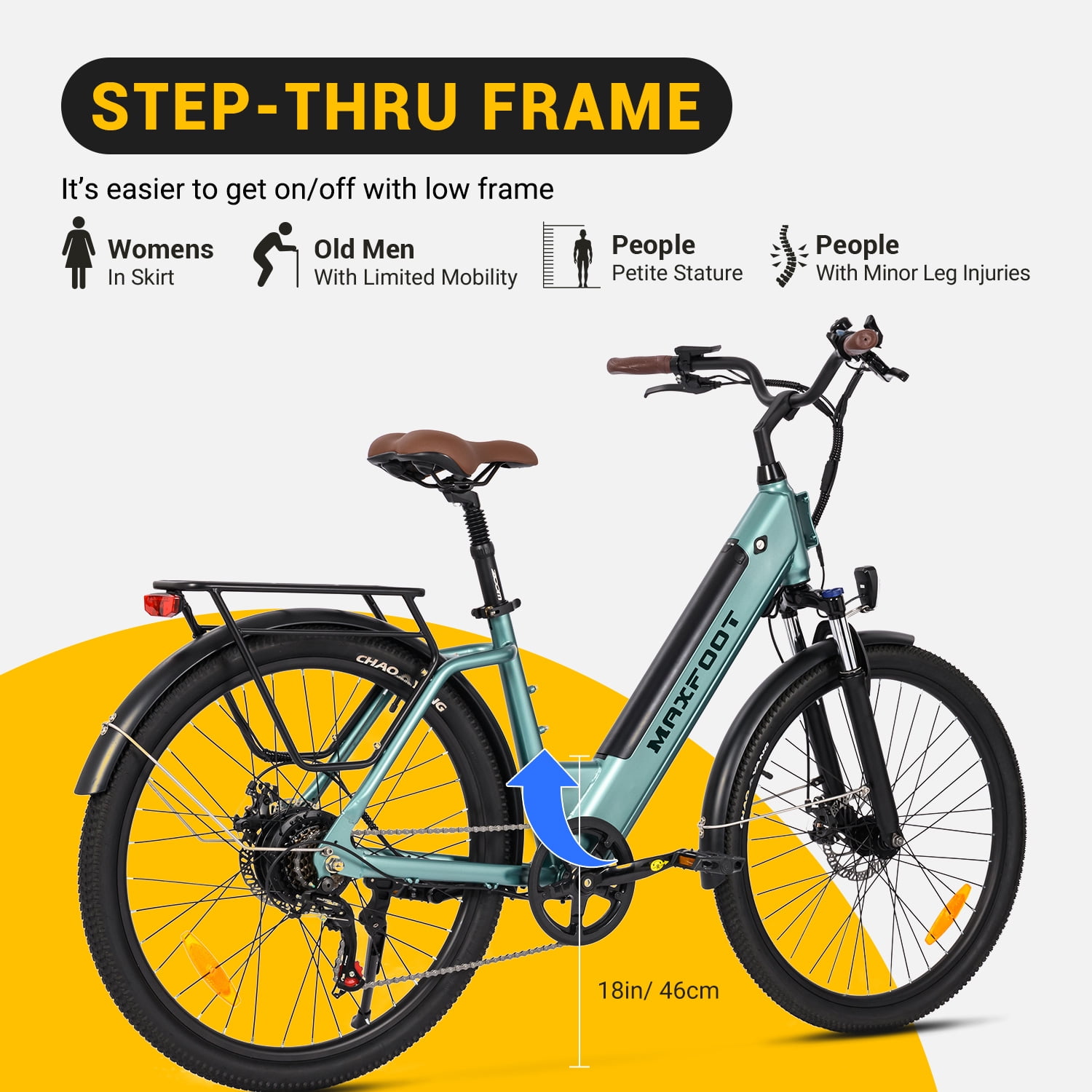 MAXFOOT MF25 Electric Bikes for Adults, 1000W Peak Motor, Up to 70 Miles, 48V 10.4Ah Built-in Battery, 25 MPH Electric Cruiser Bicycle, 26" 7-Speed Ebikes with Suspension