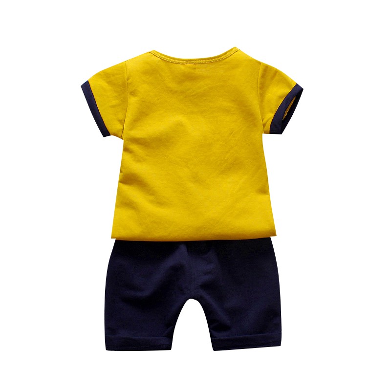 T Shirts Pants Set for Boy Short Sleeve Round Collar Cute Cartoon Prints Tee Shorts Trousers Sets Soft Infant Toddler Kids Children Summer Outfits Yellow S/80/6 - image 2 of 7