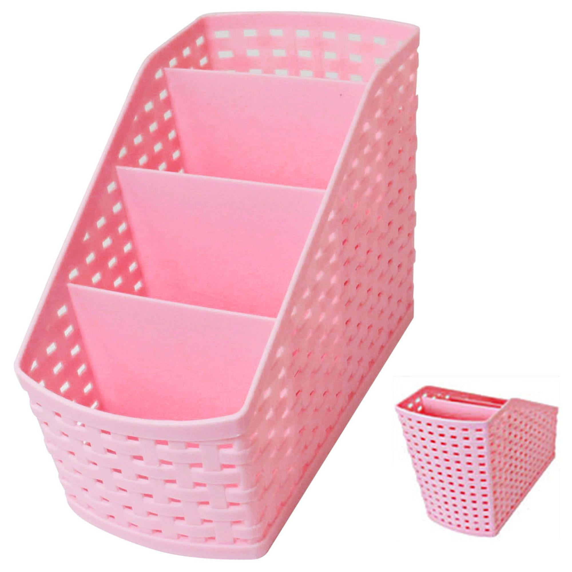 Home Imitation Rattan Design Plastic 4 Grids Desk Mini Storage Basket