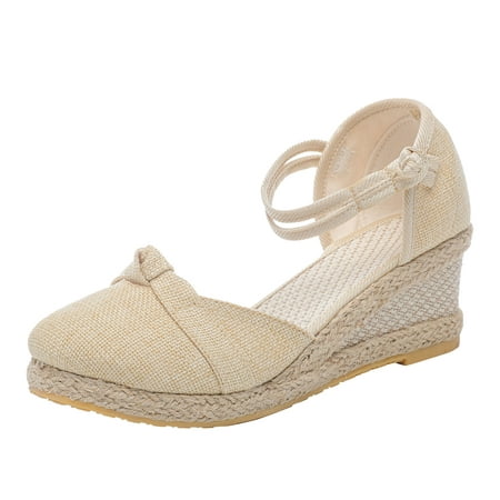 

Sandals For Women Casual Summer Fashion Weave Wedges Breathable Elastic Band Round Toe Beach Shoes Beige 38
