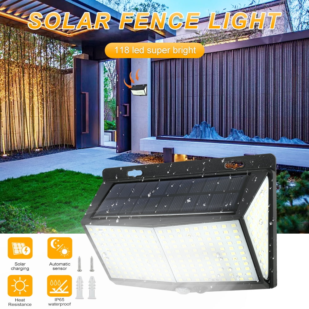 288 LED Solar Fence Yard Wall Light Motion Sensor Outdoor Garden Lamp Waterproof 