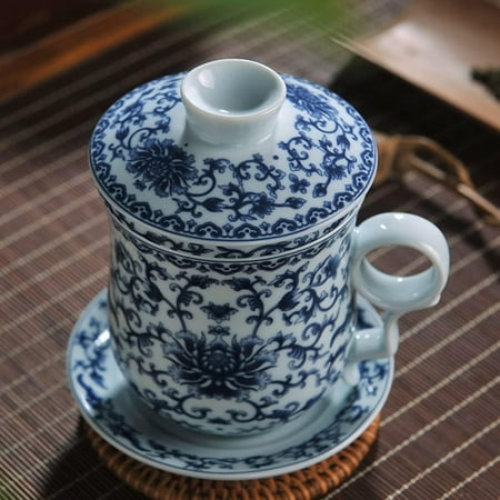 

YIRENWL Exquisite and Elegant Porcelain Tea Cup Set with Infuser Lid and Saucer - Perfect for Brewing Loose Leaf Tea Ideal for Office Use and Gift Giving - Beautiful and Practical Addi