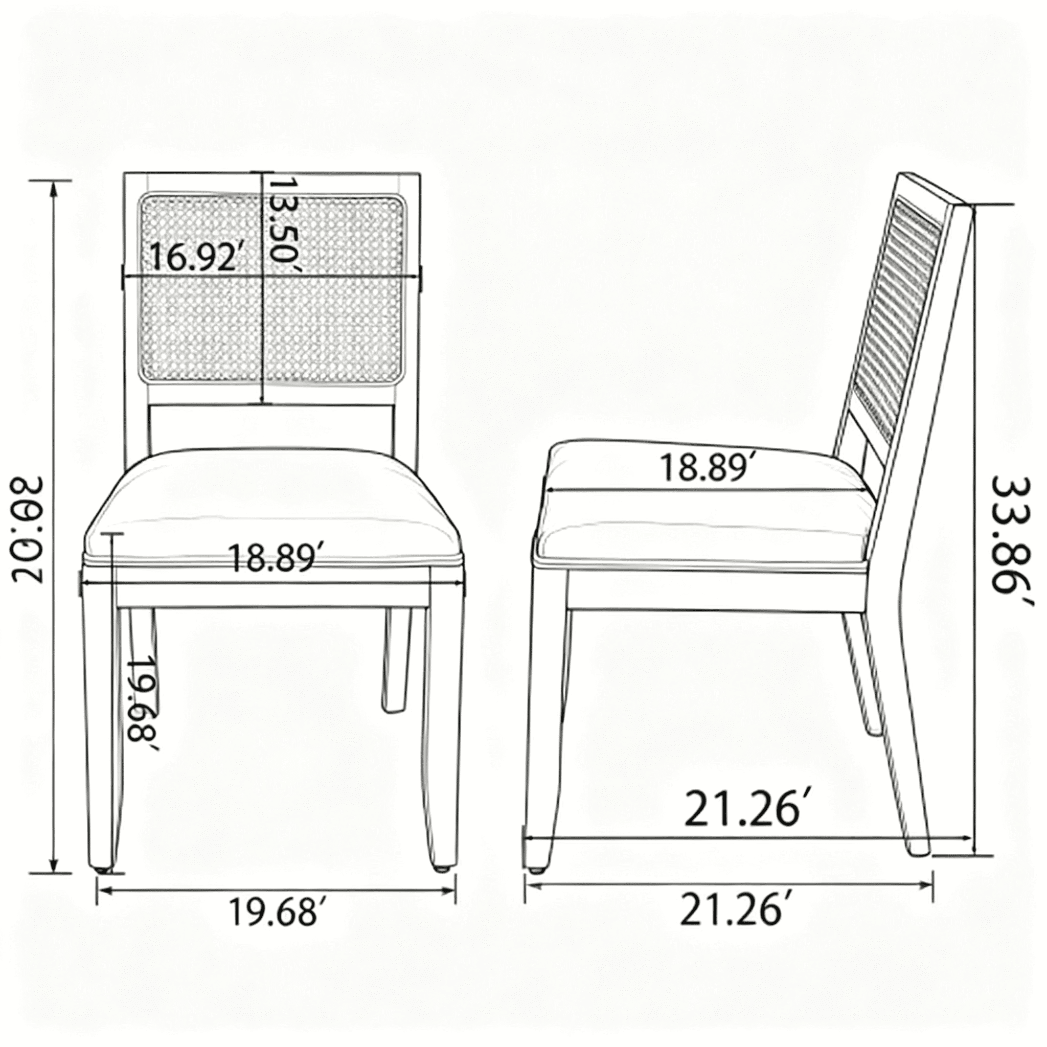 Farmhouse Rattan Dining Chairs Set of 2, Modern Kitchen & Dining Room Chairs, Cane Low Back, with Natural Solid Wood Frame, Beige