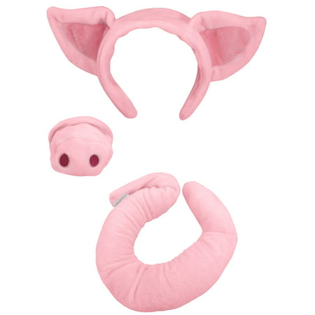 Unisex Pig Ears Headband Nose and Tail  Accessory Set, Pink, One