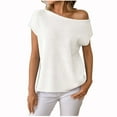 thumbnail image 2 of Zedker Womens Off One Shoulder Sweater Short Sleeve Casual Loose Knit Trendy Tops,Plus Size White L, 2 of 7