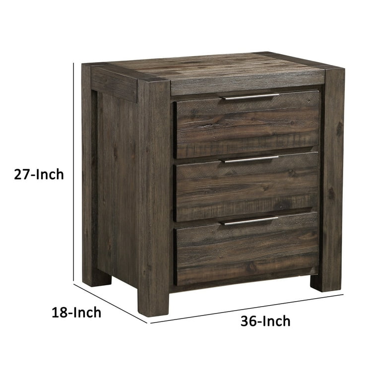 Mateo 36 Inch Nightstand 3 Gliding Drawers Acacia Wood Coffee Brown Saltoro Sherpi