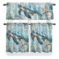 thumbnail image 2 of Kitchen Window Curtains Valance and Tier Set, Sea Turtle Blue Ocean Rod Pocket Tier Curtain Valance Set, Starfish Seaweed Abstract Floral Light Filtering Cafe Curtains for Bedroom Living Room, 2 of 9