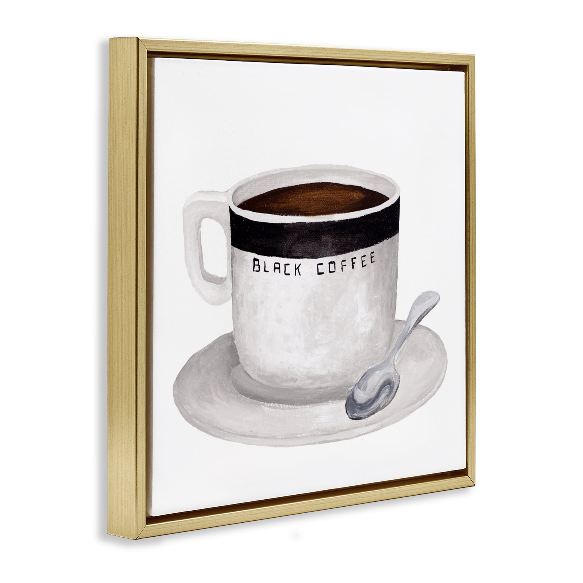 Stupell Industries Black Coffee Mug Gold Framed Floater Canvas Wall Art, design by Elizabeth Medley