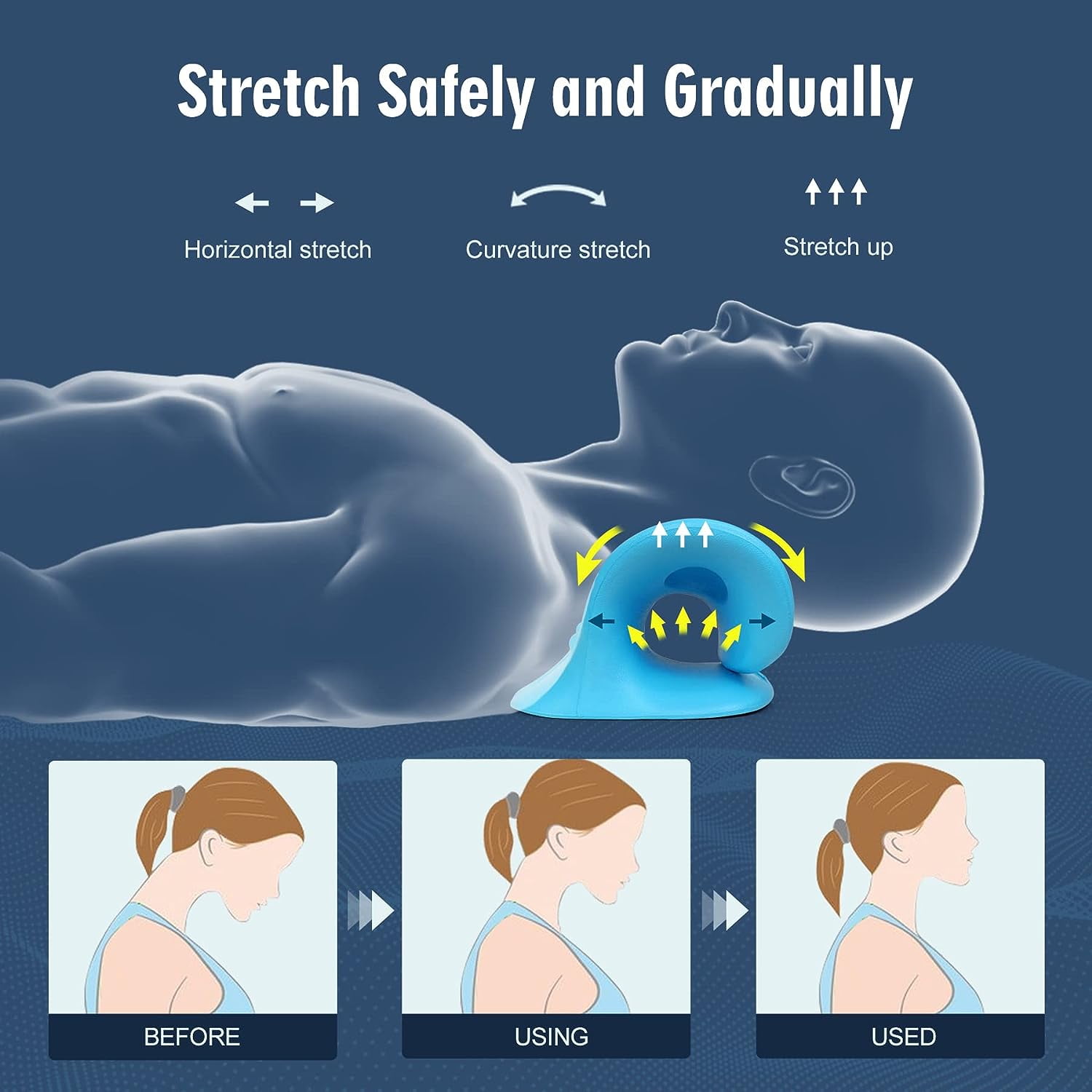 Neck Stretcher for Pain Relief, Neck and Shoulder Relaxer Cervical Traction Device Pillow for Muscle Relax and TMJ Pain Relief (Blue)