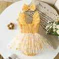 thumbnail image 5 of Curenmufel Baby Girl Bodysuit Dress Sleeveless Tie Shoulder Heart Romper Tulle Dress with Headband Set Spring Summer Clothes 0 3 6 9 12 18 24 Months (Yellow,Size 12-18 Months), 5 of 7