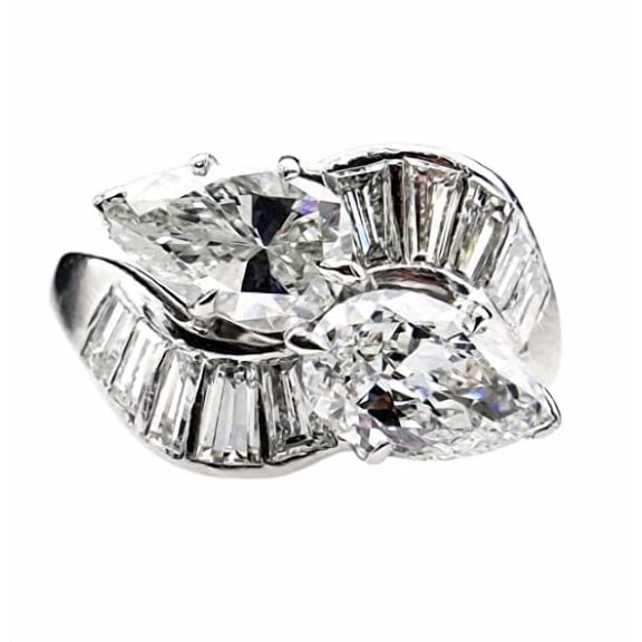 HeartsAndYou 4ct Pear Cut Moissanite ByPass Unique Cocktail Engagement Ring for Women 18k White Gold over Silver