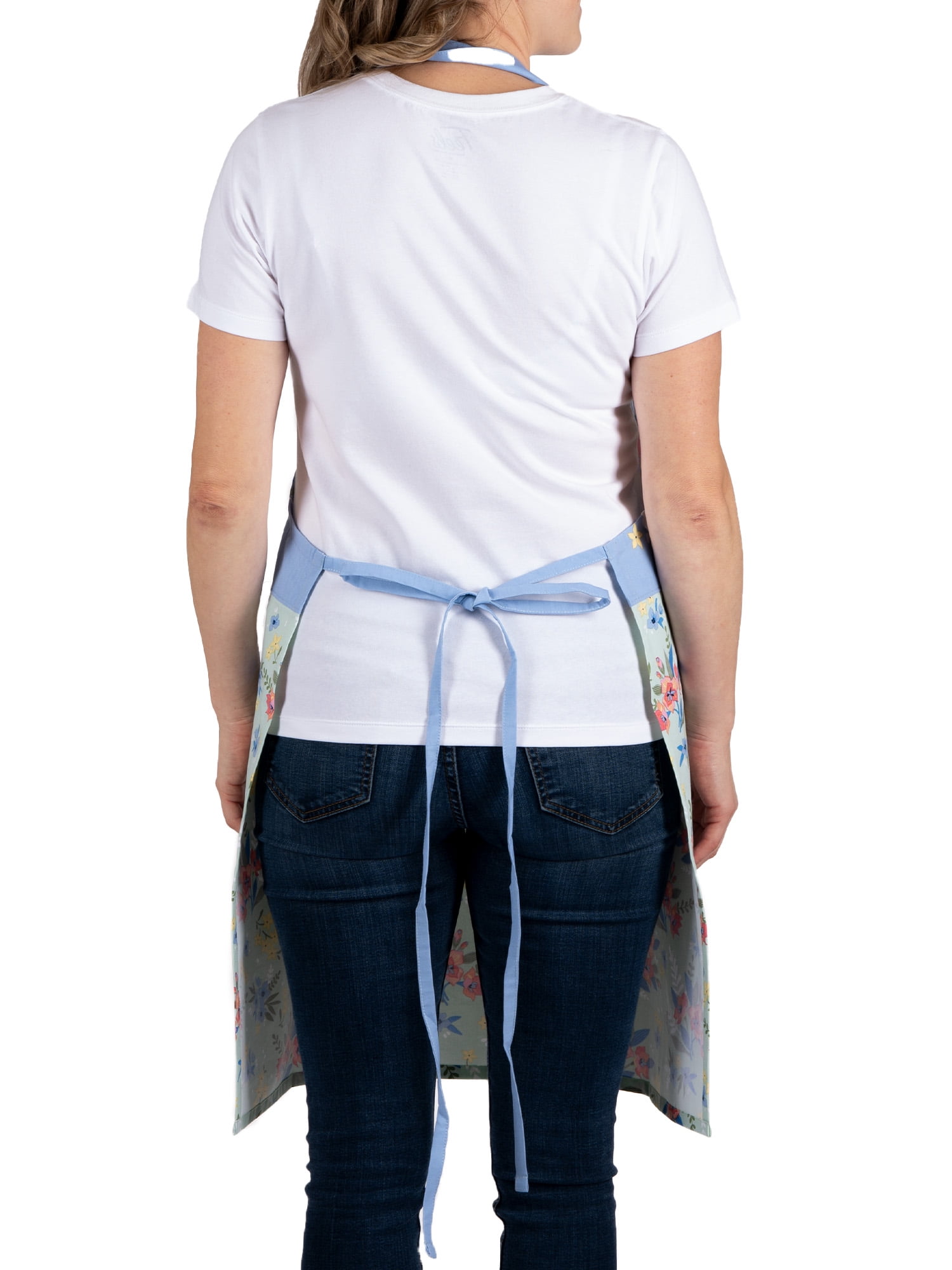 Mainstays Chef Kitchen Apron, 28" x 32" Floral Cotton Bib Apron with Pockets for Cooking, Baking, Gardening in Mint