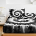 thumbnail image 6 of Full Size Fitted Sheet Set - Black Gray Ombre 3 Piece Bedding Sets 16" Deep Pocket Fitted Sheet with 2 Pillowcases Retro Abstract Tie-dye Tribal Boho Brushed Microfiber Hotel Luxury Bed Sheets, 6 of 9