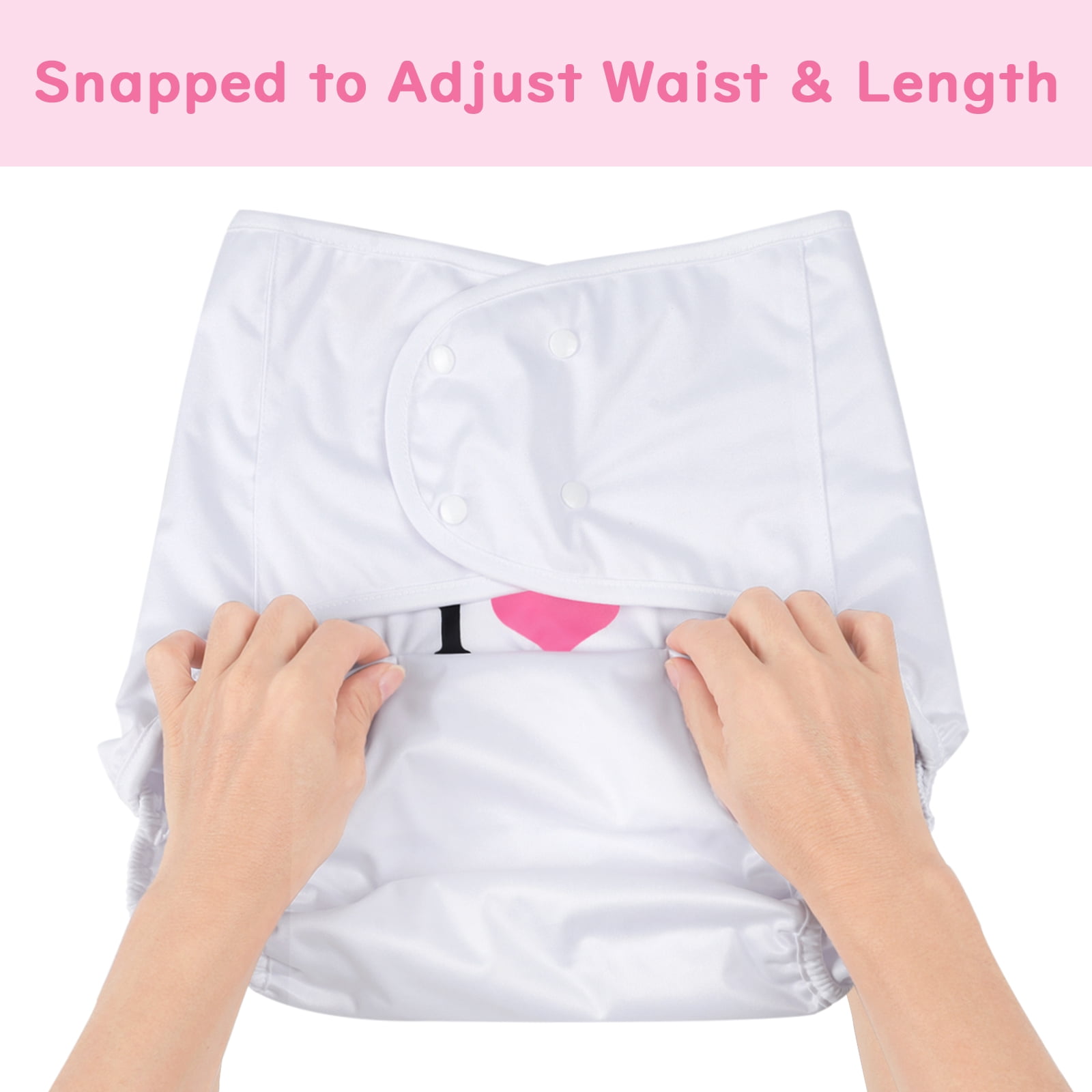 Littleforbig Washable Adjustable Reusable Waterproof Cloth Adult Diaper Wrap Cover One Size - I Love Mommy White