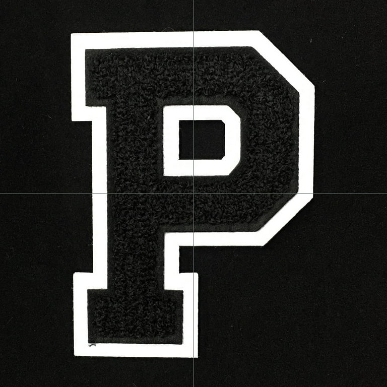 Letter P - Chenille Stitch Varsity Iron-On Alphabet Patch by PC, 4-1/2, Tr-11648 (Black/White)