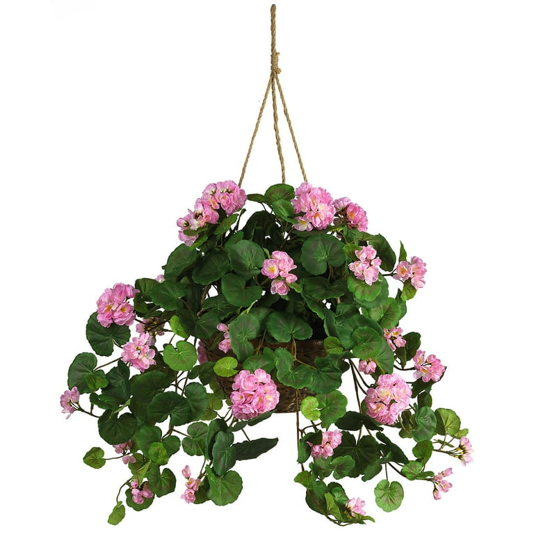 Nearly Natural Geranium Hanging Basket Silk Plant